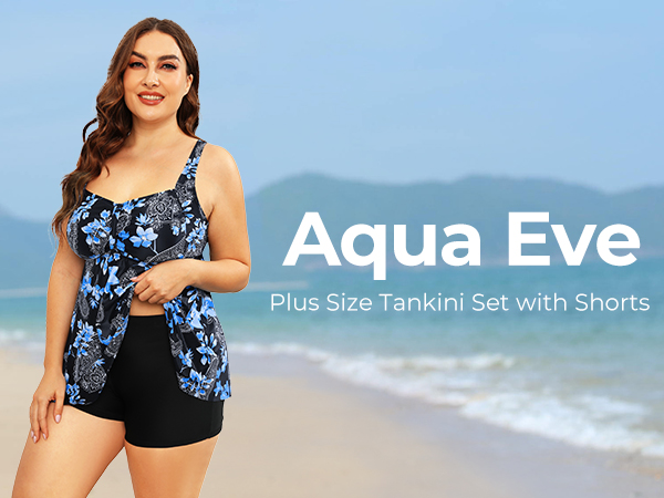 Aqua Eve Womens Plus Size Bathing Suit with Shorts Tummy Control Swimsuit Modest Swimwear