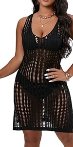 Women&amp;#39;s Plus Size Hollow Out Split Hem Swimsuit Cover Ups