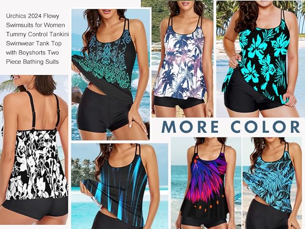 Tummy Control Tankini Swimwear Tank Top with Boyshorts Two Piece Bathing Suits