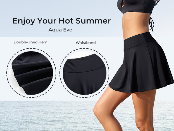 black swim skirt full coverage swimsuit bottom high waisted swim skirt