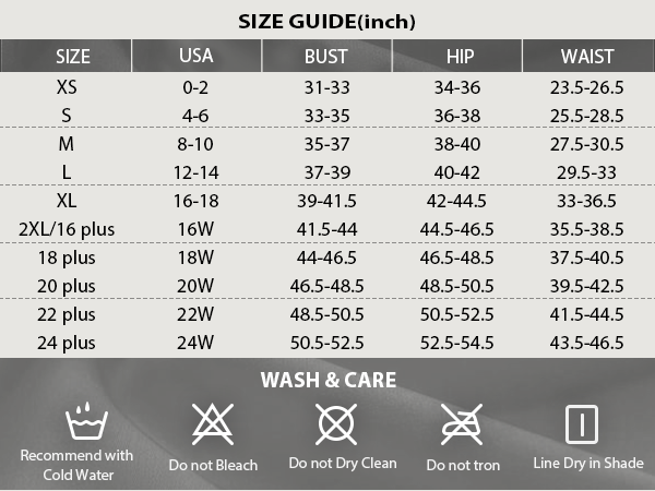 swimsuit size guide