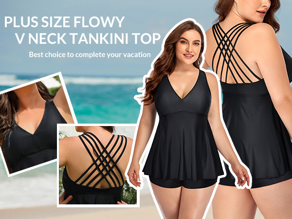 plus size flowy v neck tankini swim top