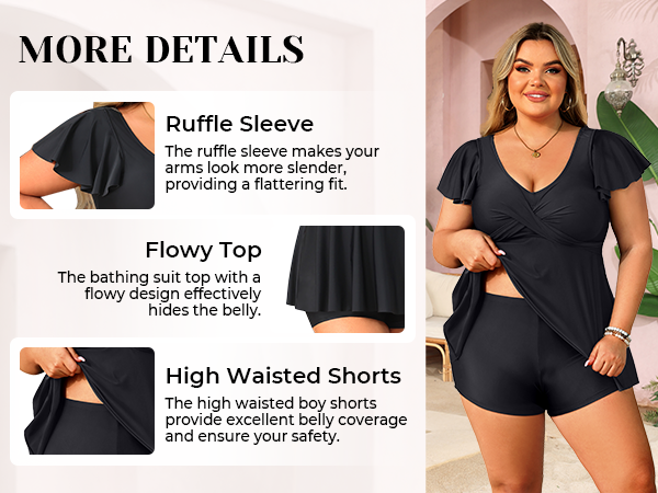 plus size tankini with ruffle sleeves