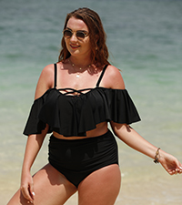 Plus Size 2 Piece Swimsuit Flounce Off Shoulder Bikini