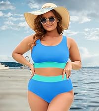 Aqua Eve Plus Size Two Piece High Waisted Bikini Swimsuits Scoop Neck Bikini Set