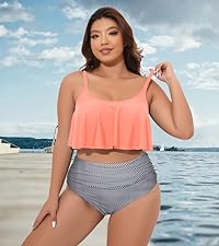 Aqua Eve Women Plus Size Two Piece Swimsuits High Waisted Bikini Set