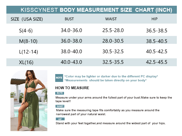 Sexy 3 piece Bikini Set Size chart