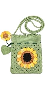 oukesin Bolso de punto para teléfono con diseño de girasol y flores de ganchillo hecho a mano par...