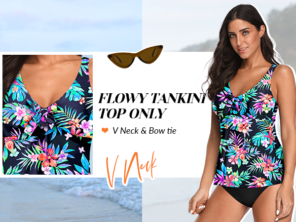 Flowy Tankini Tops Only Modest Swim Tops loose fit Bathing Suit Tops No Bottom