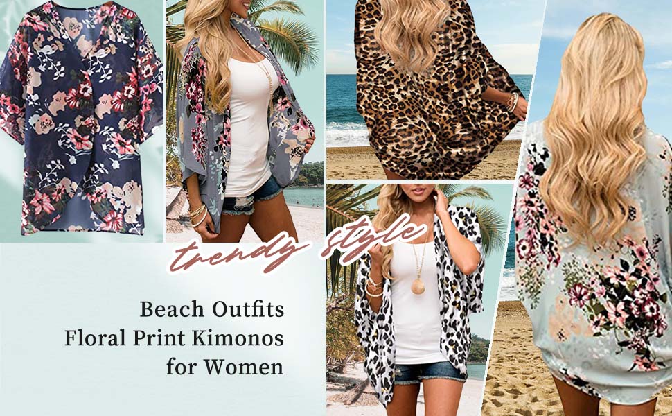 Omoone Women''s Beach Cover Up Floral Print Chiffon Summer Swimwear Kimono Cardigan