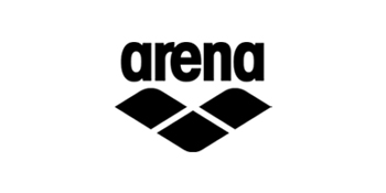 arena logo in black on white background, fitness and racing swimwear and accessories