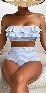 Striped Print 2 Piece Bikini Set