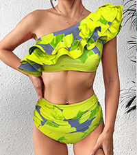 ruffle one shoulder two pieces bikini set