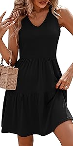  Summer Dresses for Women V Neck Flowy Dresses Pleated Patchwork Sleeveless Vest Dresses