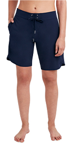 Nautica Women''s Solid 9" Core Stretch Boardshort with Adjustable Waistband Cord