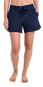 Nautica Women''s Solid 4 1/2" Core Stretch Boardshort with Adjustable Waistband