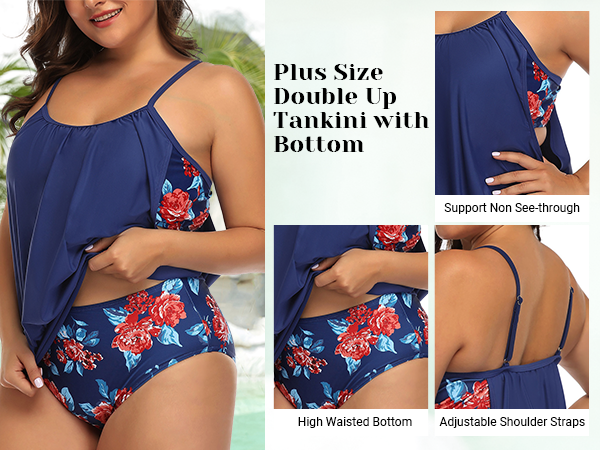 Plus Size Two Piece Blouson Tankini with Bottom