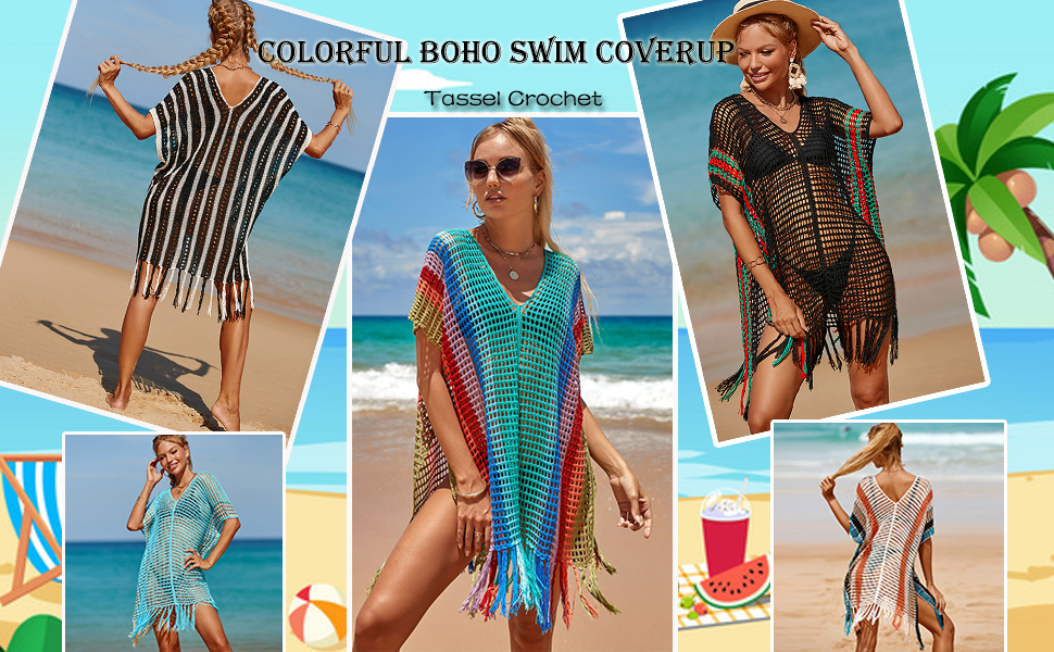 Ckikiou Swimsuit Cover ups for Women Crochet Bathing Suit Summer Boho Beach Bikini Coverup