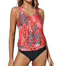 Two Piece Blouson Tankini Swimsuits for Women Modest Bathing Suits Loose Fit Swimwear