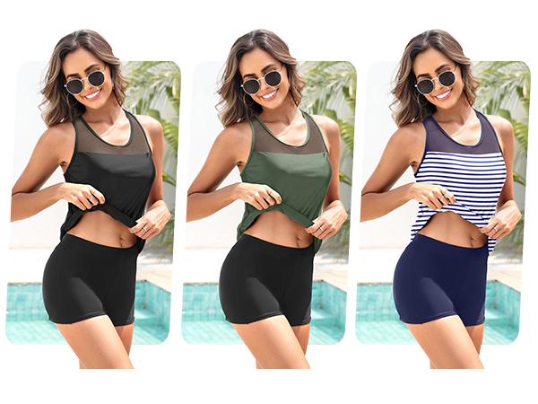 Yonique Tankini Swimsuits for Women with Shorts Athletic Two Piece Bathing Suits