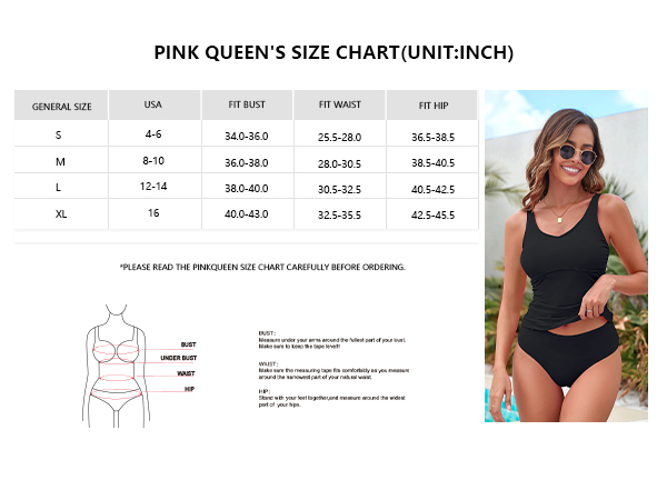 Pink Queen Two Piece Swimsuit Women Tummy Control Tankini Bathing Suits High Waisted Bikini Bottom