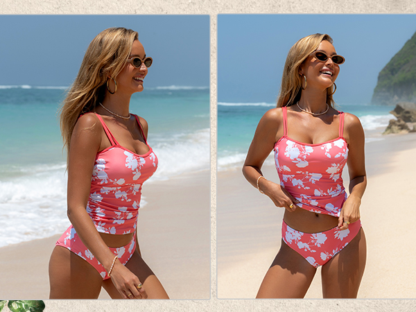 Ruched Flower Print Tankini Set