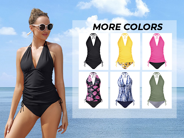 halter tankini bathing suit two piece swimsuit Slimming V Neck bathing suits for women