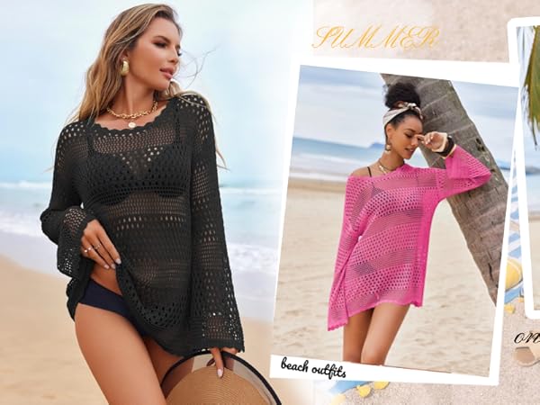 Crochet Cover Up Womens Sexy Swimsuit Coverup One Shoulder Knitted Swim Cover Ups Top