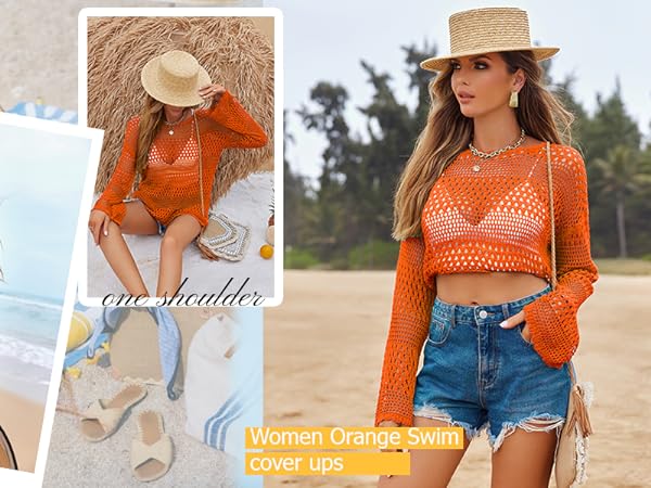 Bathing Suit Cover Ups for Women Crochet Long Sleeve Swimsuit Hollow Out Bikini Coverup