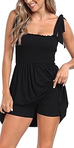 womens romper dress short rompers for ladies summer dresses with tie straps built in shorts