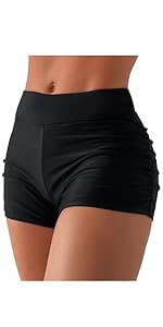 High Waisted Ruched  Swim Shorts