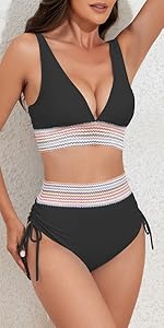 V Neck High Waisted Bikini Set