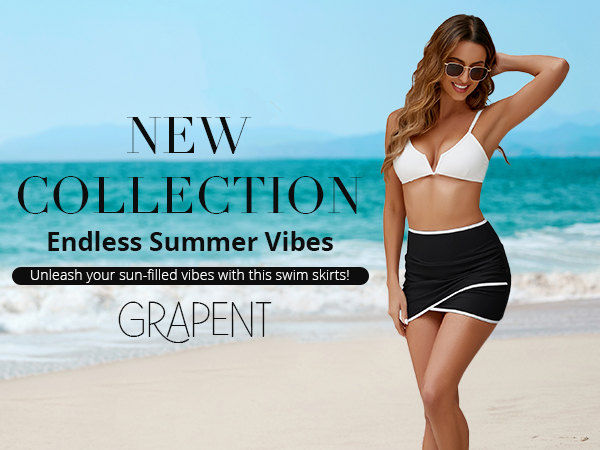 GRAPENT High Waisted ruched swim skirt for women