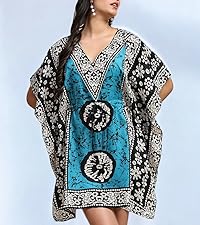 Women''s Print Turkish Kaftan Beachwear Bikini Cover Up Maxi Dress Short Sleeve 