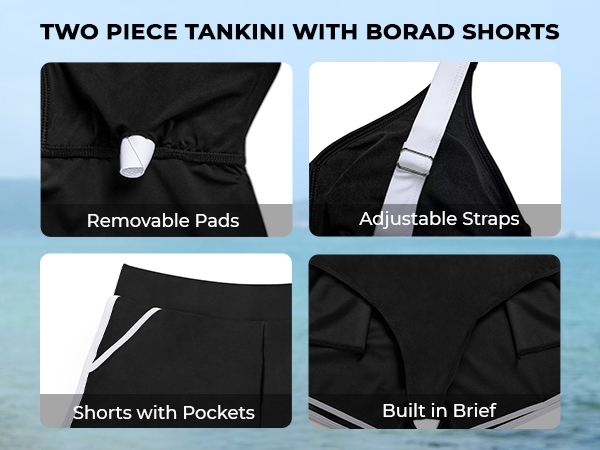 2 piece tankini with board shorts pockets swimsuit bathing suit v neck tankini tankini 2 pc