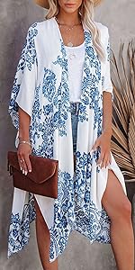 Chunoy Women Open Front Lightweight Floral Summer Cardigan Beach Wear Kimonos Cover Up