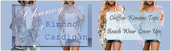 Chunoy Women Short Sleeve Floral Chiffon Kimono Cardigan Tops Beach Wear Cover Up