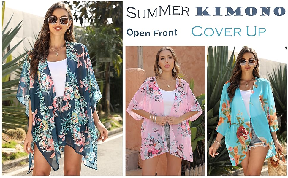 Women summer beach wear open front chiffon kimono cover up