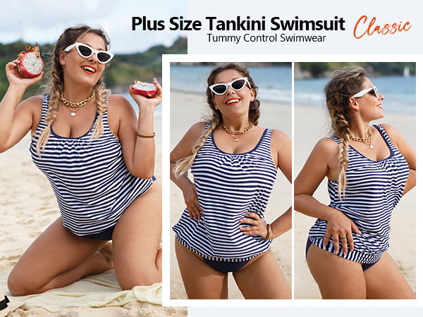 Womens Plus Size Swimsuits with Shorts Tummy Control Tankini