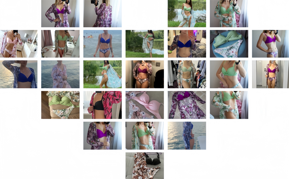 Women''s 3 Piece Swimsuits Tropical Push Up Bikini Sets Beach Bathing Suits with Kimono Cover Up