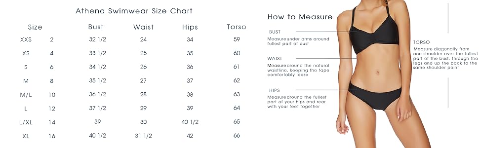 size chart, athena, modest, bathing suits, swimwear 