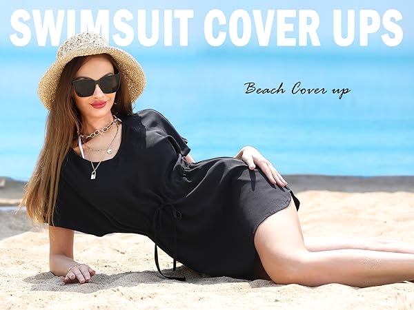 Swim Cover Up for Women V Neck Swimsuit Bathing Suit Bikini Coverup Beachwear Casual Beach Dress