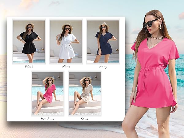 black white navy hot pink khaki wimsuit Bathing Suit Bikini Coverup Beachwear Beach Dress 