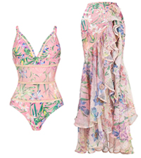 Women''s One Piece Swimsuit with Beach Cover up Wrap Skirt Floral Bikini Set Two Piece Bathing Suit