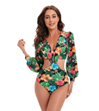 Women''s Long Sleeve Rash Guard Shirts Floral Print One Piece Swimsuit Bathing Suits