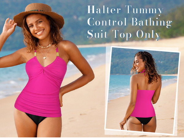 halter bathing suit top for women tummy control swimsuit tops women retro ruched top swimwear