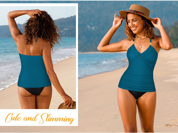 halter bathing suit top for women tummy control swimsuit tops women retro ruched top swimwear