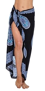 black and turquoise shu-shi floral mandala sarong