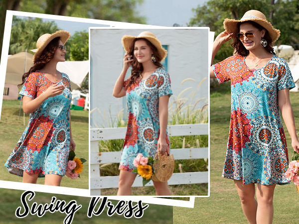 Tshirt dress summer beach sundress casual swing tunic dress