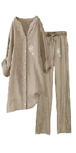 B0D14VRTKR Cotton Linen Button Dandelion Shirt Pant Sets